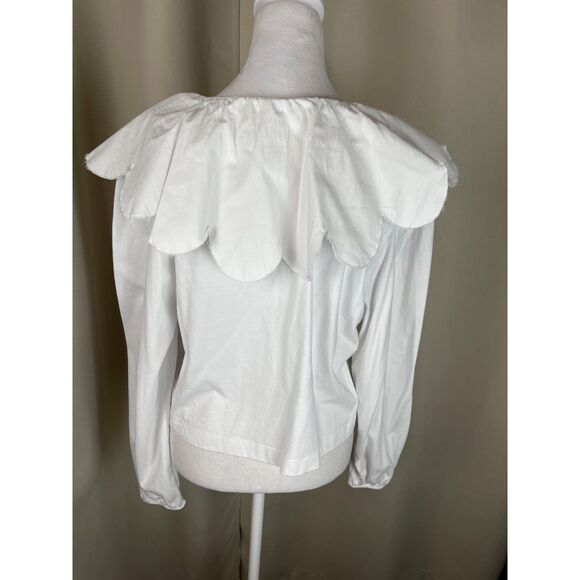 Zara White Peter Pan Collar Blouse Long Sleeve Size L - Picture 2 of 5